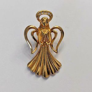 Vintage Avon 1992 "Heavenly Angel" Gold Tone Rhinestone Angel Brooch Pin